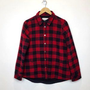 Orvis Red and Black Plaid Fleece Lined Snap Front Jacket, Size Medium, EUC